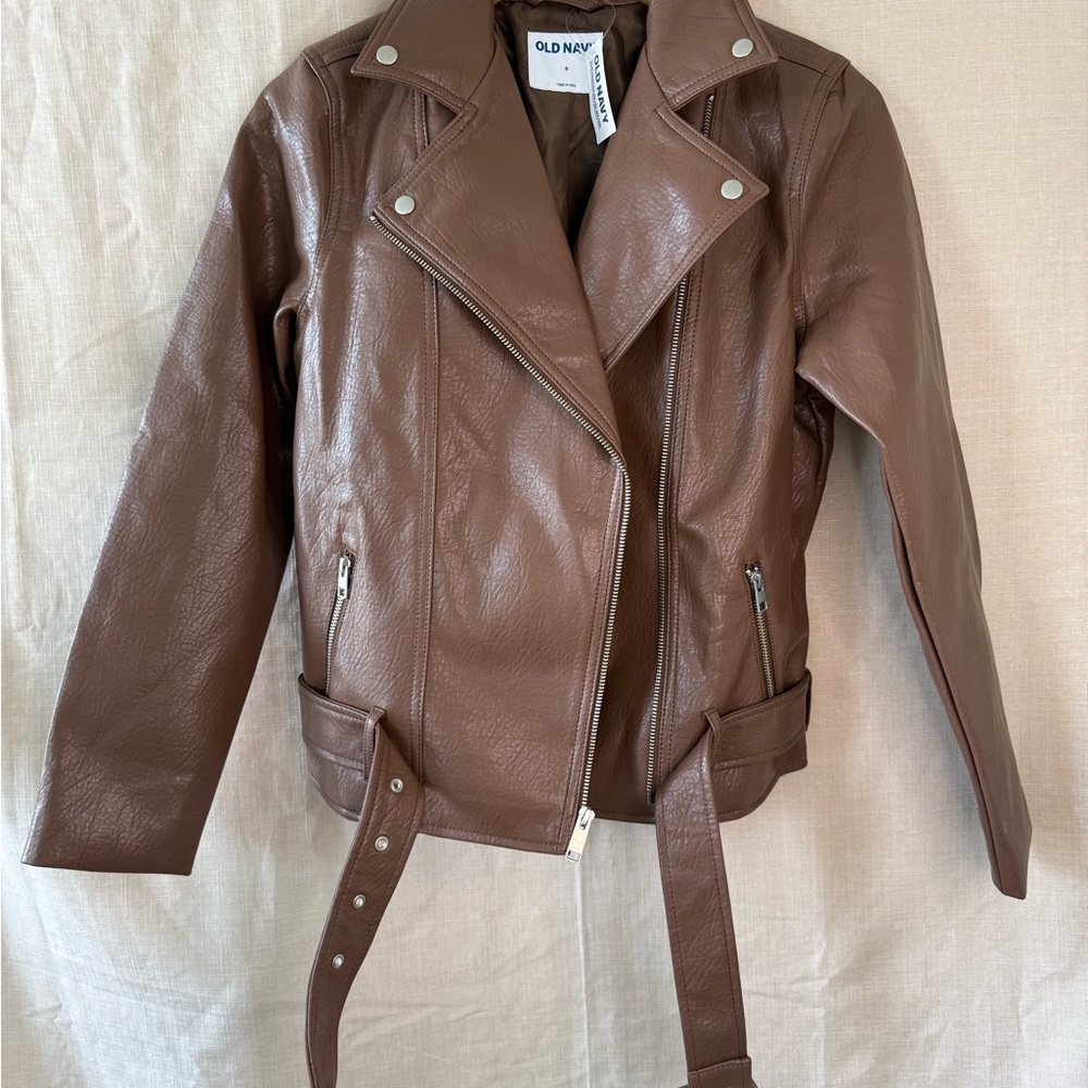 Old Navy Faux Leather Moto Jacket Women’s Size S | Brown | NWT